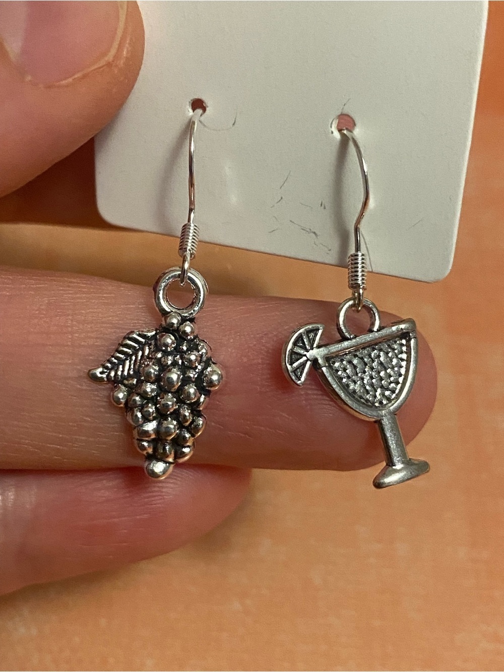 Silver-Tone Grape Cluster and Cocktail Dangle Earrings